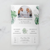 Tropischer Silberpalmen-Foto-QR-Code-Hochzeit Einladung (Innenseite)