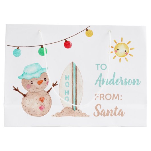 Tropischer Snowman-Geschenktasche Große Geschenktüte (Rückseite)