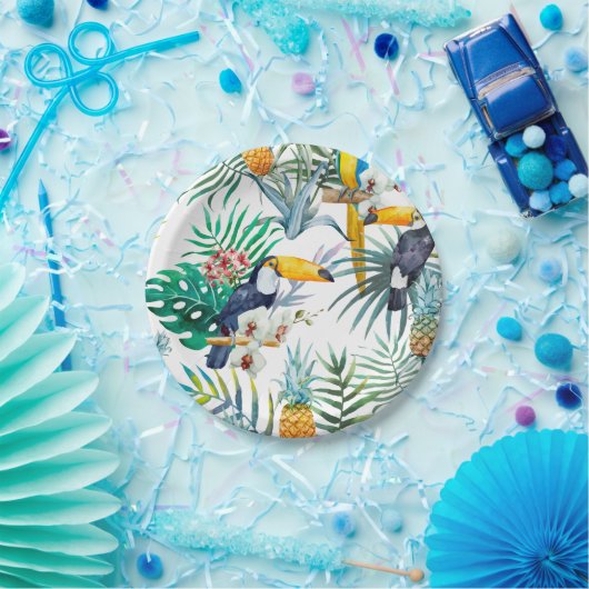 Tropischer Sommer Ananas Parrot Bird Wasserfarbe Pappteller (Party)