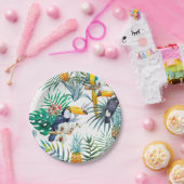 Tropischer Sommer Ananas Parrot Bird Wasserfarbe Pappteller (Party)