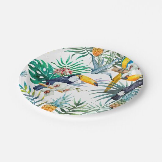 Tropischer Sommer Ananas Parrot Bird Wasserfarbe Pappteller (Schrägansicht)