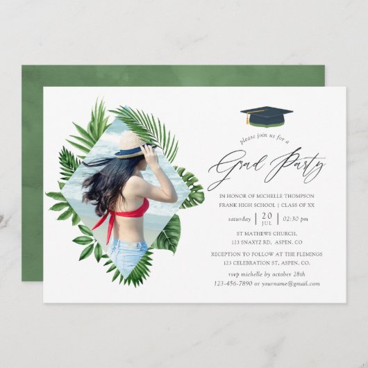 Tropischer Sommer-Beach-Graduierungsparty Einladung (Vorne/Hinten)