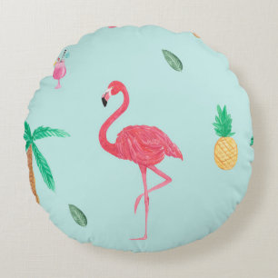 Tropischer Sommer-Flamingo-blaue Rundes Kissen