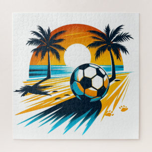 Tropischer Sommer Fußball Retro Beach Soccer Sonne Puzzle