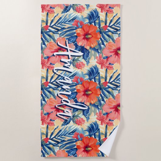 Tropischer Sommer Hibiskus Blume Muster Strandtuch (Vorderseite)