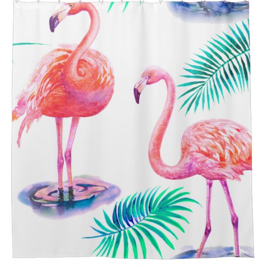 Tropischer Sommer mit Flamingos-Blätter und Exo Duschvorhang (Vorderseite)