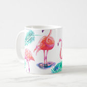 Tropischer Sommer mit Flamingos-Blätter und Exo Kaffeetasse (Vorderseite Links)