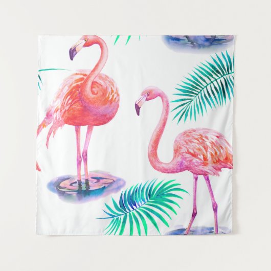 Tropischer Sommer mit Flamingos-Blätter und Exo Wandteppich (Vorderseite)