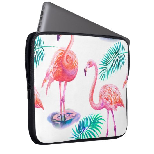 Tropischer Sommer mit Flamingos-Palmen-Blätter und Laptopschutzhülle (Vorne Rechts)