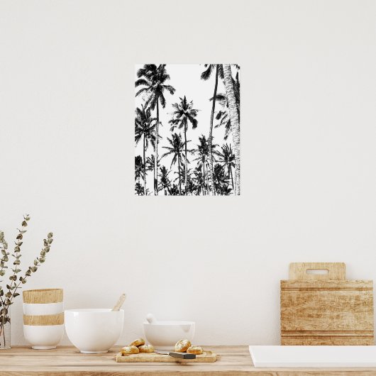 Tropischer Sommer mit schwarz-weißer Palme Poster (Küche)