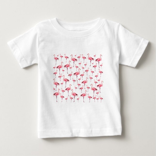Tropischer Sommer Pink Flamingo Muster Baby T-shirt (Vorderseite)