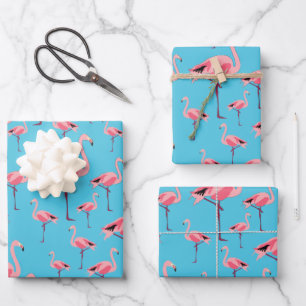 Tropischer Sommer Pink Flamingo Muster Geschenkpapier Set