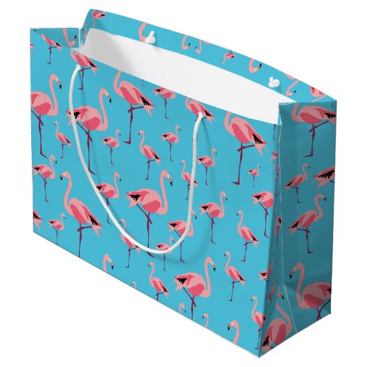 Tropischer Sommer Pink Flamingo Muster Große Geschenktüte (Rückseite Schrägansicht)