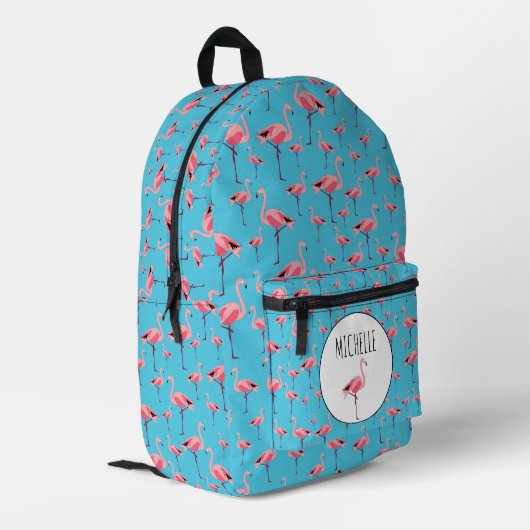 Tropischer Sommer Pink Flamingo Muster Name Bedruckter Rucksack (Rückseitige Ecke links)