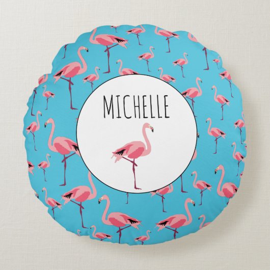 Tropischer Sommer Pink Flamingo Muster Rundes Kissen (Vorderseite)