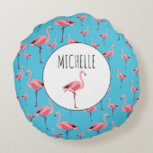 Tropischer Sommer Pink Flamingo Muster Rundes Kissen (Rückseite)