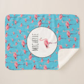 Tropischer Sommer Pink Flamingo Muster Sherpadecke (Vorderseite (Horizontal))