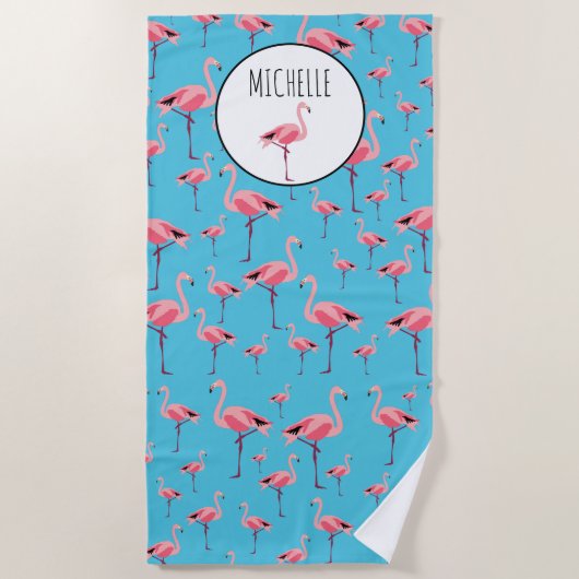 Tropischer Sommer Pink Flamingo Muster Strandtuch (Vorderseite)