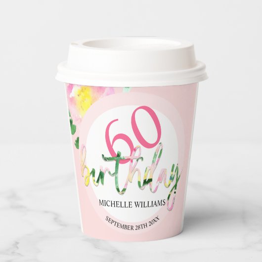 Tropischer Sommer Rosa Flora Wasserfarbe Pappbecher (Rückseite)