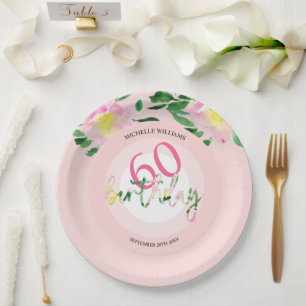 Tropischer Sommer Rosa Flora Wasserfarbe Pappteller