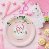 Tropischer Sommer Rosa Flora Wasserfarbe Pappteller (Party)