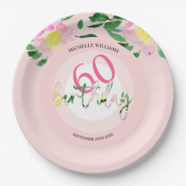 Tropischer Sommer Rosa Flora Wasserfarbe Pappteller