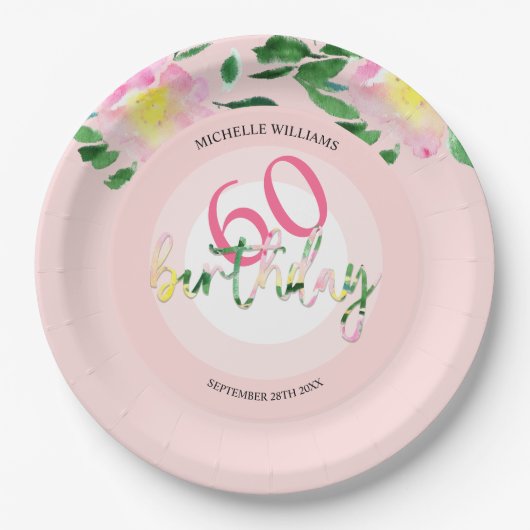 Tropischer Sommer Rosa Flora Wasserfarbe Pappteller (Vorderseite)