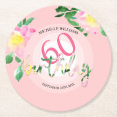 Tropischer Sommer Rosa Flora Wasserfarbe Runder Pappuntersetzer (Vorderseite)