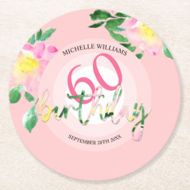 Tropischer Sommer Rosa Flora Wasserfarbe Runder Pappuntersetzer