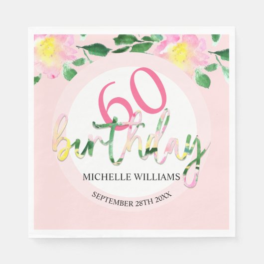 Tropischer Sommer Rosa Flora Wasserfarbe Serviette (Vorderseite)