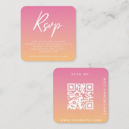 Tropischer Sommer Rosa Orange Wedding RSVP QR Code Begleitkarte (Vorne/Hinten)