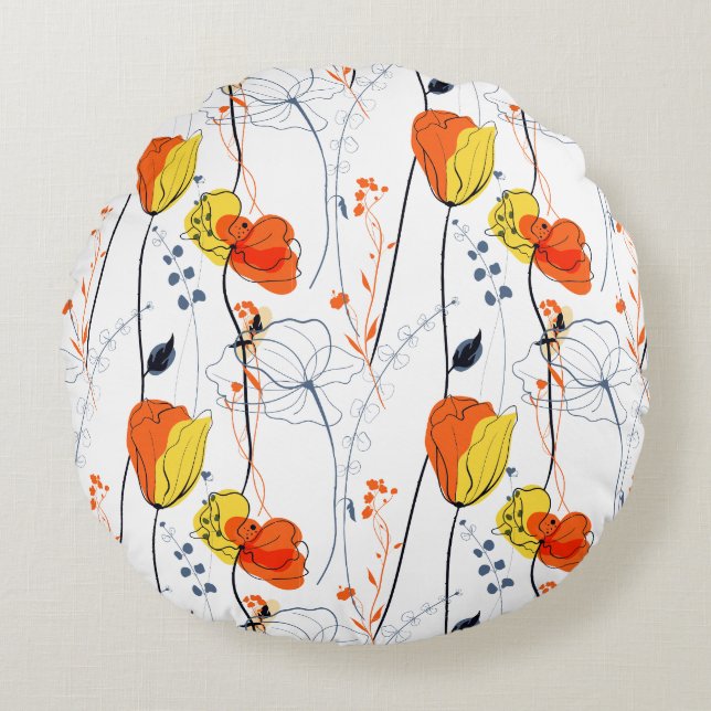 Tropischer Sommer | Schöne gelbe Blumen Design Rundes Kissen (Vorderseite)