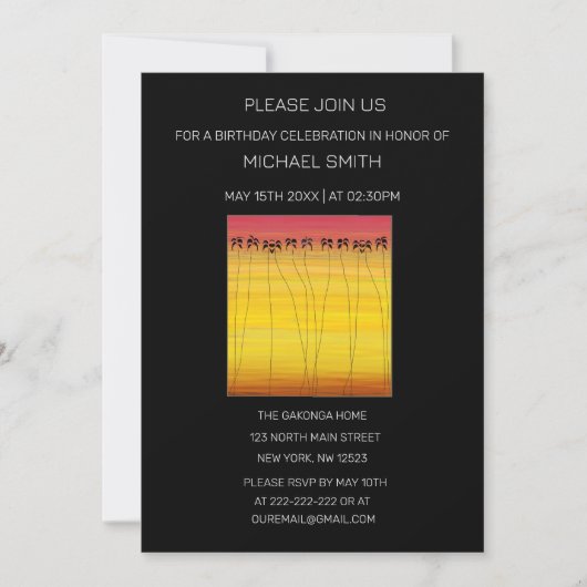 Tropischer Sommer Sonnenuntergang Geburtstag Einladung (Vorderseite)