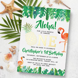 Tropischer Sommer Strand Luau Jungen 1. Geburtstag Folieneinladung