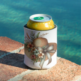 TROPISCHER SOMMER-STROHHUT MIT HIBISKUSBLÜTEN DOSENKÜHLER