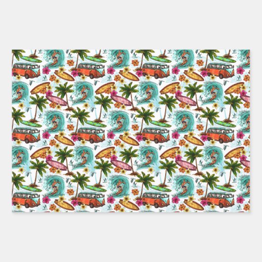 Tropischer Sommer-Surfer Kombi Van Adventure Geschenkpapier Set (Vorderseite 2)