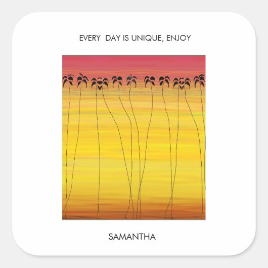 Tropischer Sommer und Silhouette Kokospalmen Quadratischer Aufkleber (Vorderseite)