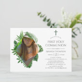 Tropischer Sommer Wasserfarbe Erste heilige Kommun Einladung (Stehend Vorderseite)