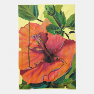 Tropischer Sommerorange-Hibiskus Geschirrtuch