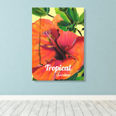 Tropischer Sommerorange-Hibiskus Leinwanddruck (Insitu (Holzboden))