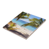 Tropischer Sommerstrand mit Palmen Fliese (Seite)