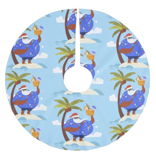 Tropischer Sommerurlaub schwarzer Santa Polyester Weihnachtsbaumdecke (Vorderseite)