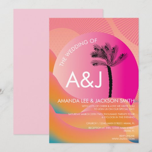 Tropischer Sonnenaufgang Fett rosa Orangefarbene w Einladung (Vorne/Hinten)