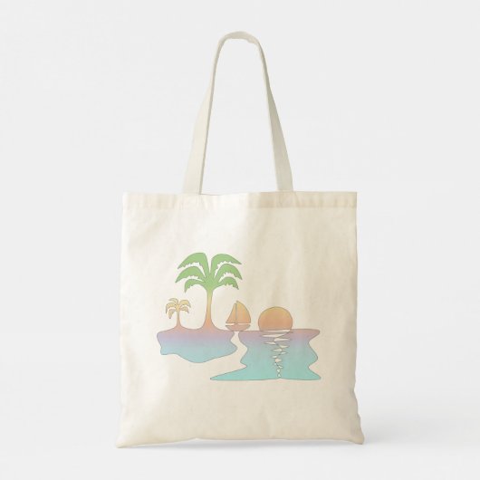 Tropischer Sonnenaufgang mit Sailboat Tote Bag Tragetasche (Rückseite)