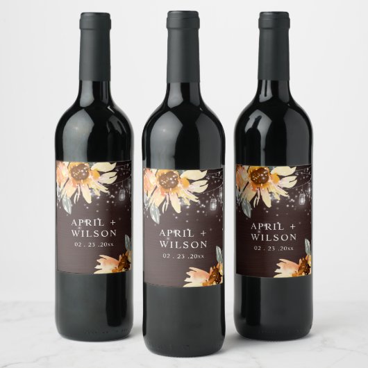 TROPISCHER SONNENBLUMENSTARRY NACHT MASON JAR WEDD WEINETIKETT (Flaschen)