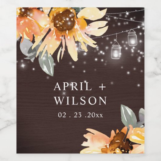 TROPISCHER SONNENBLUMENSTARRY NACHT MASON JAR WEDD WEINETIKETT (Einzelnes Label)