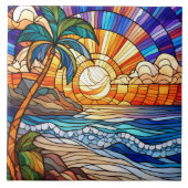 Tropischer Sonnenuntergang am Strand Fliese (Vorderseite)