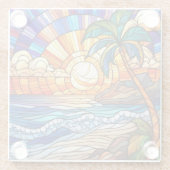 Tropischer Sonnenuntergang am Strand Glasuntersetzer (Rückseite)