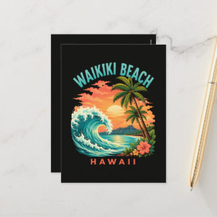 Tropischer Sonnenuntergang am Waikiki-Strand Hawai Feiertagspostkarte