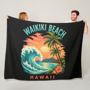 Tropischer Sonnenuntergang am Waikiki-Strand Hawai Fleecedecke